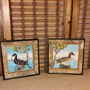 Vintage 3d Framed Duck Artwork Pair Hanging - Duckcore 7 X 2 X 7